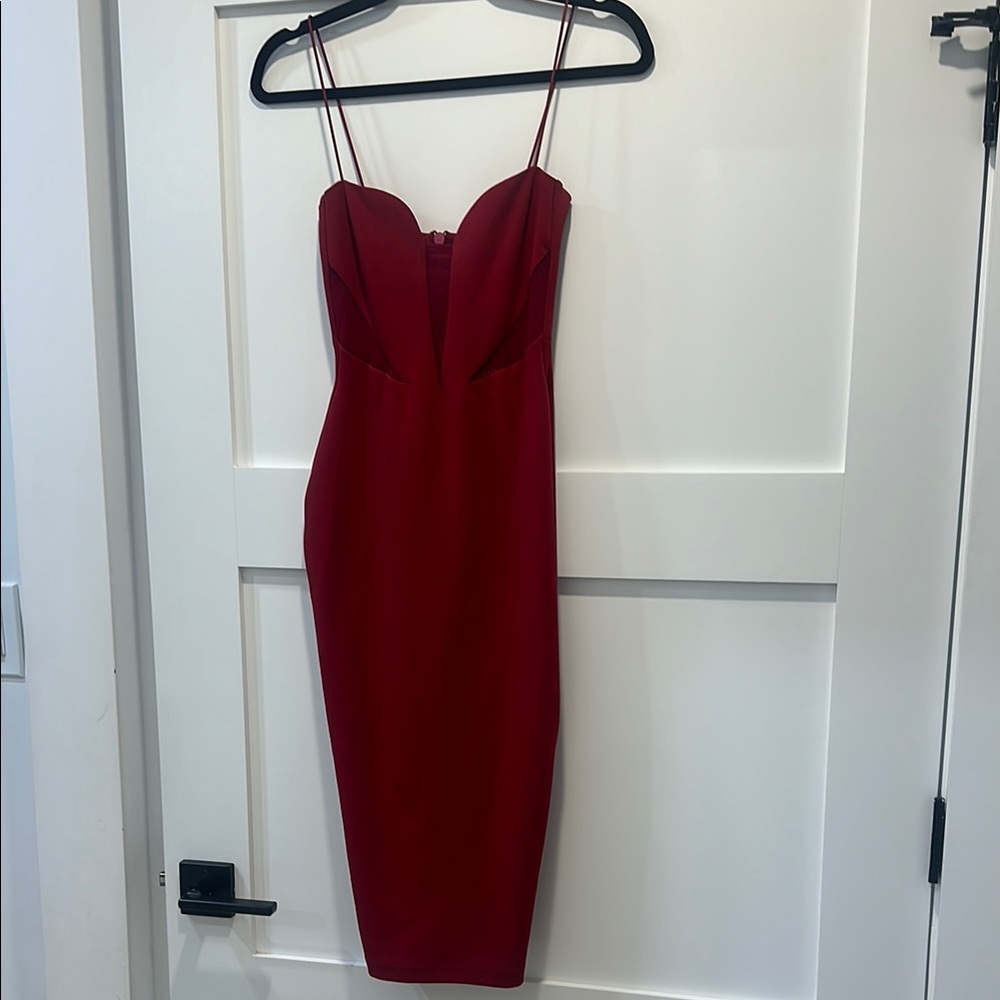 Nookie Deep Red Midi Dress with Spaghetti Straps
